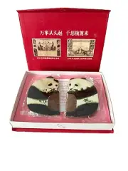 Vintage Changzhou Comb Factory 2 Hand Painted Wooden Panda Bear Combs In Box