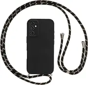 [Vauki] Mobile Phone Strap Case for Samsung Galaxy S24 with Strap, Mobile Phone Case with Cord, Soft Silicone TPU Shockproof Bumper with Chain for Hanging, Lanyard Black