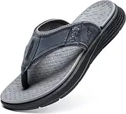 [Quickshark] Mens Flip Flops Leather Arch Support Leather Thong Sandals Beach Slippers