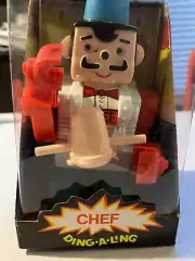 Ding-A-Ling Chef Robot Topper Toys 1970s in Original Display Box w/Insert