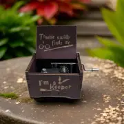 New “Harry Potter” “Trouble Usually Finds Me” Hand Crank Brown Wooden Music Box