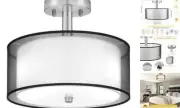 Semi Flush Mount Ceiling Light Fixture, 3-Light Drum Light with Double Fabric