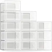 Large 12 Pack Shoe Storage Box, Clear Plastic Stackable Shoe Organizer