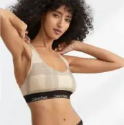 Calvin Klein Women's Modern Cotton Bralette, Oatmeal Plaid, Medium 38A/36B/34C-D