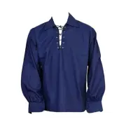 Navy Blue Jacobite Ghillie Kilt Shirt Scottish 100% Cotton Jacobean Shirt