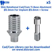 5x DSI Dental Implant Slim Ti-Base CAD/CAM Rotational Abutment Ø2.0mm