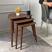 TriHome, Solid Nesting Table Set of 3, Birch Mid Century Pebble Tables with Wood Tapered Legs, Portable Modern Side Coffee Tables, Handmade Home Furniture, Farmhouse, Living Room, Nightstand, Triangle