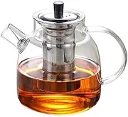 Glass Teapot 52oz/1500ml with Removable Stainless Infuser, Stovetop Safe Large Tea Pot Clear, Blooming and Loose Leaf Tea Maker Hand Crafted Kettle with Stainless Infuser