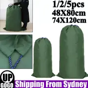 1/2/5XCanvas Drawstring Large Bag Pouch Clothes Craft Storage Laundry Army Green