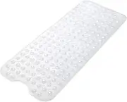 Non-Slip Bath Mat with Suction Cups Clear 100x40cm/40x16in Extra Long Bathtub Mats Anti-Mould, Machine-Washable, Latex-Free Shower Mat Ideal for Elderly & Children (White)