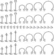 [Tvalccoy] 16g Silver/Black Lip Rings/Lip Piercing Jewelry/Snake Bite Jewelry/Labret Jewelry/Lip Stud/Lip Hoop Piercing Jewelry/Labret Ring/Lip Earrings Surgical Steel for Women Men