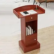 Speech Podium Table, Mobile Podium with Drawer Stand Portable Pulpits with Reading Platform for Conference Office School(Red)