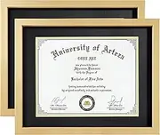 CORE ART 11x14 Diploma Frame Display Certificates 8.5 x 11 with Mat or 11 x 14 without Mat, College Degree Frame with Real Glass, Wall and Tabletop Display(Gold,2 Pack)