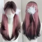 Black Pink Ombre Synthetic Wigs with Bangs Gradient Cosplay Lolita Wig Party
