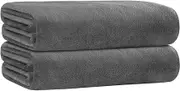JML Large Bath Towels for Adult, 2 Pack 30" x 60" Microfiber Bathroom Towel Set (1.5 lb), Soft Absorbent Microfiber Towels for Body, No Fading Shower Towels, Grey