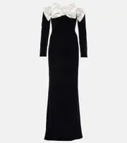 [Alessandra Rich] Alessandra Rich Bow-detail off-shoulder velvet gown AU 8 black