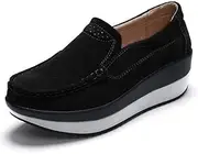 [Ruiatoo] Women's Suede Loafers Slip on Platform Comfort Driving Low Heel Wedge Shoes