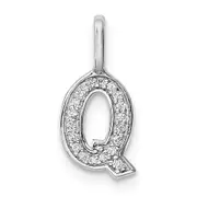 14K White Gold Real Diamond Letter Q Initial Pendant