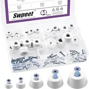 Swpeet 99Pcs Five Sizes 0.47''×0.28'' 0.59''×0.31'' 0.83''×0.47'' 1''×0.51'' 1.18''×0.59'' (W×H) White Round Rubber Feet Pads Assortment Kit with M3 M4 M5 Screws, Rubber Pads Uesd for Furniture
