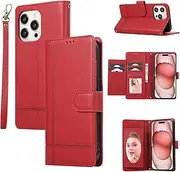 YocoverTech for iPhone 12 Pro Max Case,for iPhone 12 Pro Max Wallet Case[5 Card Slots+a Pocket+Mirror] PU Leather Folio Flip Cover Magnetic Wallet Phone Case for iPhone 12 Pro Max-Red