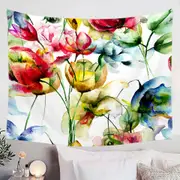 Watercolor Painting of Colorful Flowers Tapestry