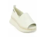 DKNY Womens White 1" Platform Espadrille Detail Serrated Sole Goring Padded Orza Peep Toe Wedge Slip On Heeled Loafers 5.5