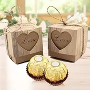 VGOODALL 50PCS Wedding Favor Candy Boxes, 2x2x2 Inches Mini Cube Brown Kraft Candy Gift Boxes with Burlap Jute Twine for Guests Bridal Baby Shower Anniversary Birthday Party Decorations