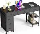 Computer Desk with 6 Drawers, 47 Inch Office Desk with Shelves, 47 inch Black