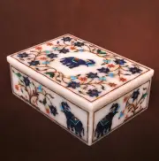 6"X4" Marquetry Malachite Lapis Floral Hakik Marble Jewelry Trinket Box Inlay 1