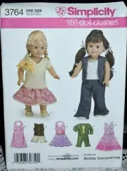 SIMPLICITY SEWING Pattern 3764 18" Doll Clothes Robin Greenwood UNCUT