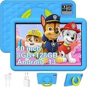 YUMBOT Children's Tablet, 10 Inch Android 13 Tablet, 8GBRAM + 128GBROM, 5G WiFi, Quad Core, 6000 mAh Battery, Child Lock, Netflix Educational Tablet with Eva Case, for Children Aged 3-12 Years (Blue)