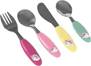 Unicorn Cutlery Set for Girls, 4-Piece Children's Stainless Steel Cutlery Set with Plastic Handles, with Knife, Fork, Soup Spoon and Dessert Spoon