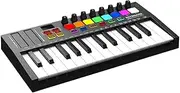 xioaue Mini Portable MIDI Control Keyboard, USB, Sequencer Keyboard, Backlit Drum Pads, 8 Knobs, OLED, 25-Key Controller