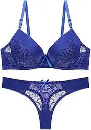 Women Bra Sets Sexy Lace Push Up Underwear Panty Sets Lingerie Set Bra and Panties zhengpingpai (Color : Blue, Cup Size : 80C)