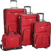 [Rockland] Journey Softside Upright Luggage Set, Red, 4-Piece (14/19/24/28), Red, 4-Piece Set (14/19/24/28), Journey Softside Upright Luggage Set