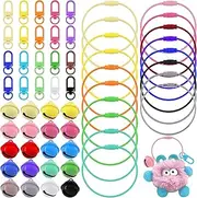 Tanstic 60Pcs Steel Wire Keychain and Lobster Claw Clasps and Jingle Bells Kit, 0.06” x 5.9" Stainless Steel Wire Key Rings, 0.86" Metal Craft Bells, 1.29" Swivel Lanyards Snap Hooks for Keys