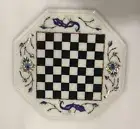 12" White Marble Chess Table Ablalone Shell Lapis Stone Peacock Floral Inlay Art