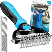 Dematting Comb for Dogs & Cats with Stainless Steel Rake Comb, Double Sided Pet