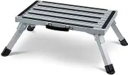 HORUSDY Folding Step Stool, 480x300mm Extra Large Platform Portable Aluminium Steps with Anti-Slip Surface & Rubber Feet Caravan Accessories Camper Trailer, 200KG Capacity
