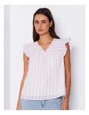 [Grab Denim] Frill Sleeve Textured Top in Lilas/ White Stripe