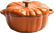 Pumpkin Casserole Pot Cast Iron Dutch Oven with Lid & Handle with 1.5 Liter Pumpkin Pot for Stew Cooking Pot Non-Stick Enamel Pot Creative Pumpkin Shaped Pot,1.85L