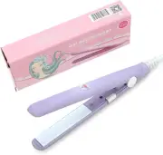 2 in 1 Ceramic Flat Iron - Mini 2.8" Curler and Straightener for Short Hair, Por