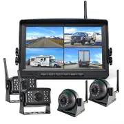 Digital Wireless 9" Quad DVR Monitor 2x Side 2x Rear View Camera HD For Truck RV