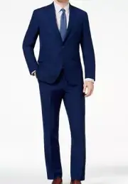 $395 Kenneth Cole Men's Blue Basketweave Slim-Fit Jacket Pants 2-Piece Suit 38S