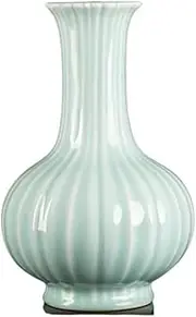 Traditional Chinese Green Ceramic Vase for Home Decor, Hand Painted Antique Porcelain Dried Flower Vase Decoration for Living Room Bedroom Dining Table-B