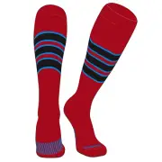 Striped OTC Baseball, Softball, Football Socks (C) Red, Neon Blue, Black