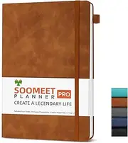 Soomeet Lined Journal Notebook, 200 Pages, Leather Hardcover Notebooks, A5 College Ruled Thick Classic with Pen Loop Notebook Journals for Writing, for Women Men Office School, 5.75'' X 8.38'', Brown