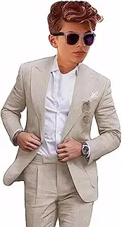 [Mi Bo Tong] Boys Linen Suit for Wedding 2 PC Kids Linen Suit for Summer Boys Formal Suit Ring Bearer Outfit