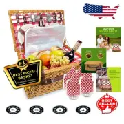 Deluxe Wicker Picnic Basket with 4 Wine Glasses - Perfect for Outdoor Feasts