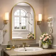 Arched Mirror, Arched Wall Mirror, 20 X 30 Inch Gold Arch Mirror, Metal Frame Go